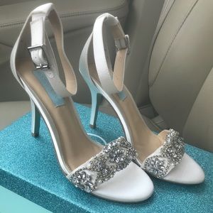 blue by betsey johnson gina jeweled printed ankle strap dress sandals